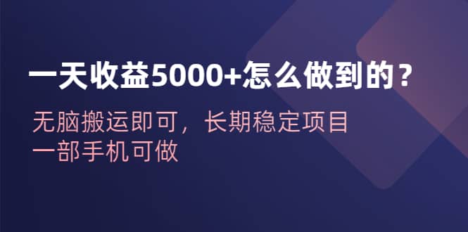 一天收益5000+怎么做到的？无脑搬运即可，长期稳定项目，一部手机可做KK创富圈-网创项目资源站-副业项目-创业项目-搞钱项目KK创富圈