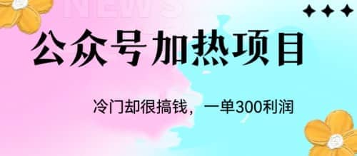 冷门公众号加热项目，一单利润300+KK创富圈-网创项目资源站-副业项目-创业项目-搞钱项目KK创富圈