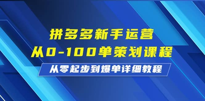 拼多多新手运营从0-100单策划课程，从零起步到爆单详细教程KK创富圈-网创项目资源站-副业项目-创业项目-搞钱项目KK创富圈