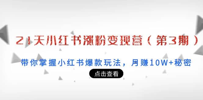 21天小红书涨粉变现营（第3期）：带你掌握小红书爆款玩法，月赚10W+秘密KK创富圈-网创项目资源站-副业项目-创业项目-搞钱项目KK创富圈