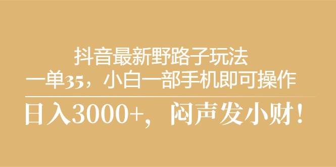 抖音最新野路子玩法，一单35，小白一部手机即可操作，，日入3000+，闷…KK创富圈-网创项目资源站-副业项目-创业项目-搞钱项目KK创富圈