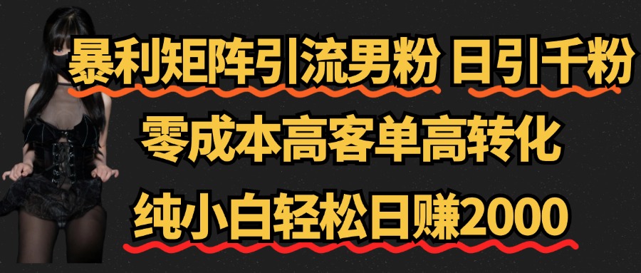 暴利矩阵引流男粉（日引千粉），零成本高客单高转化，纯小白轻松日赚2000+KK创富圈-网创项目资源站-副业项目-创业项目-搞钱项目KK创富圈