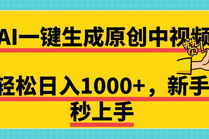 免费无限制，AI一键生成原创中视频，新手小白轻松日入1000+，超简单，可矩阵，可发全平台KK创富圈-网创项目资源站-副业项目-创业项目-搞钱项目KK创富圈