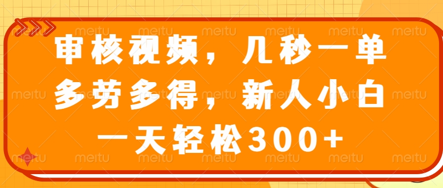 审核视频项目，几秒一单，多劳多得，新人小白一天轻松300+KK创富圈-网创项目资源站-副业项目-创业项目-搞钱项目KK创富圈